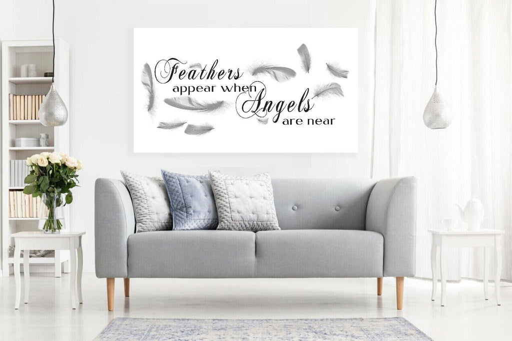 Black and White Feathers appear when angels quote Canvas Wall Art Picture Print