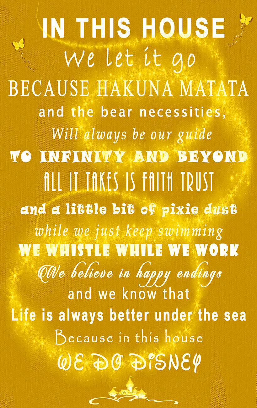 We Do Disney In This House Quote on CANVAS WALL ART Picture Print Yellow Mustard