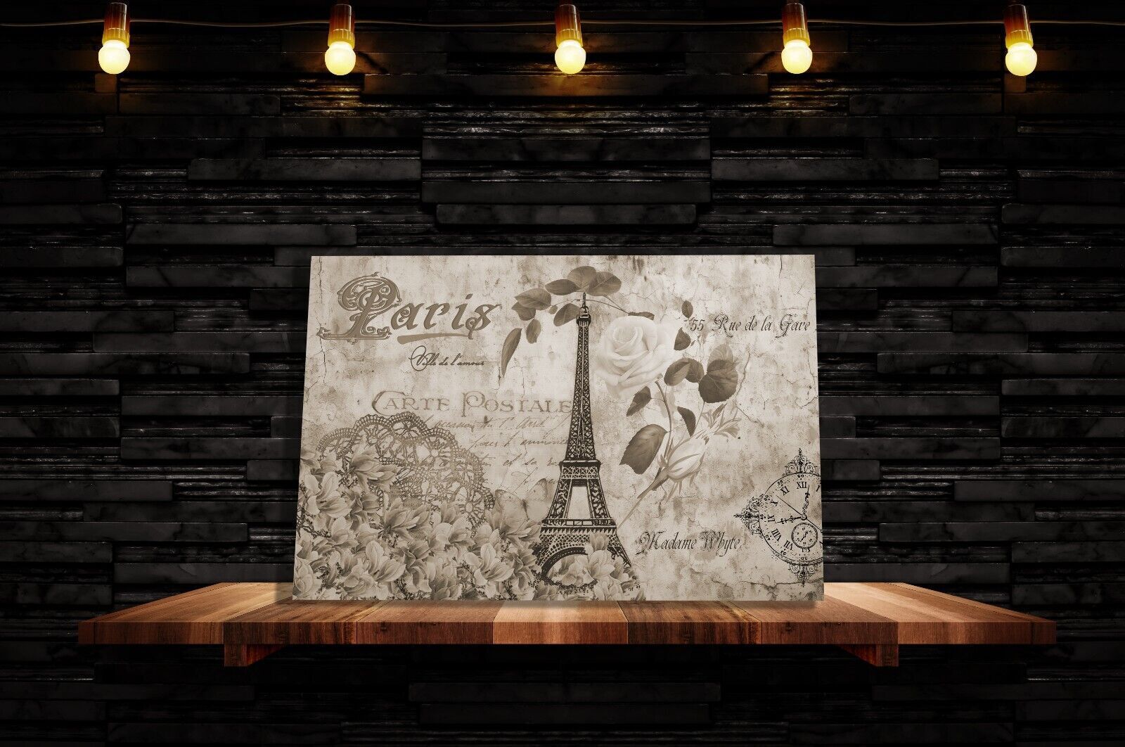 Sepia Brown Tones Abstract Canvas Wall Art Vintage Eiffel Tower Paris Romantic