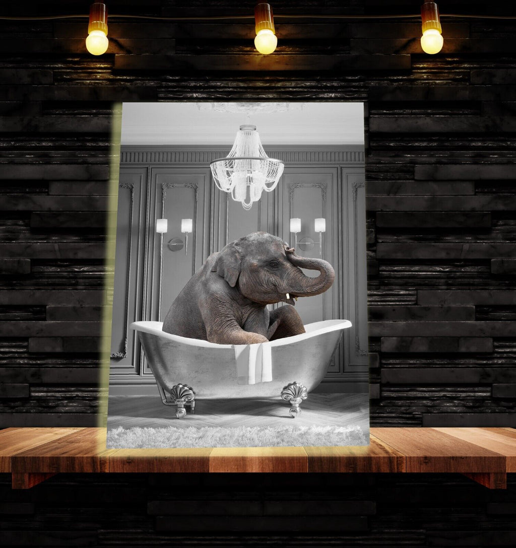 Animal Elephant bathing in bathtub Canvas Wall Art Picture Print