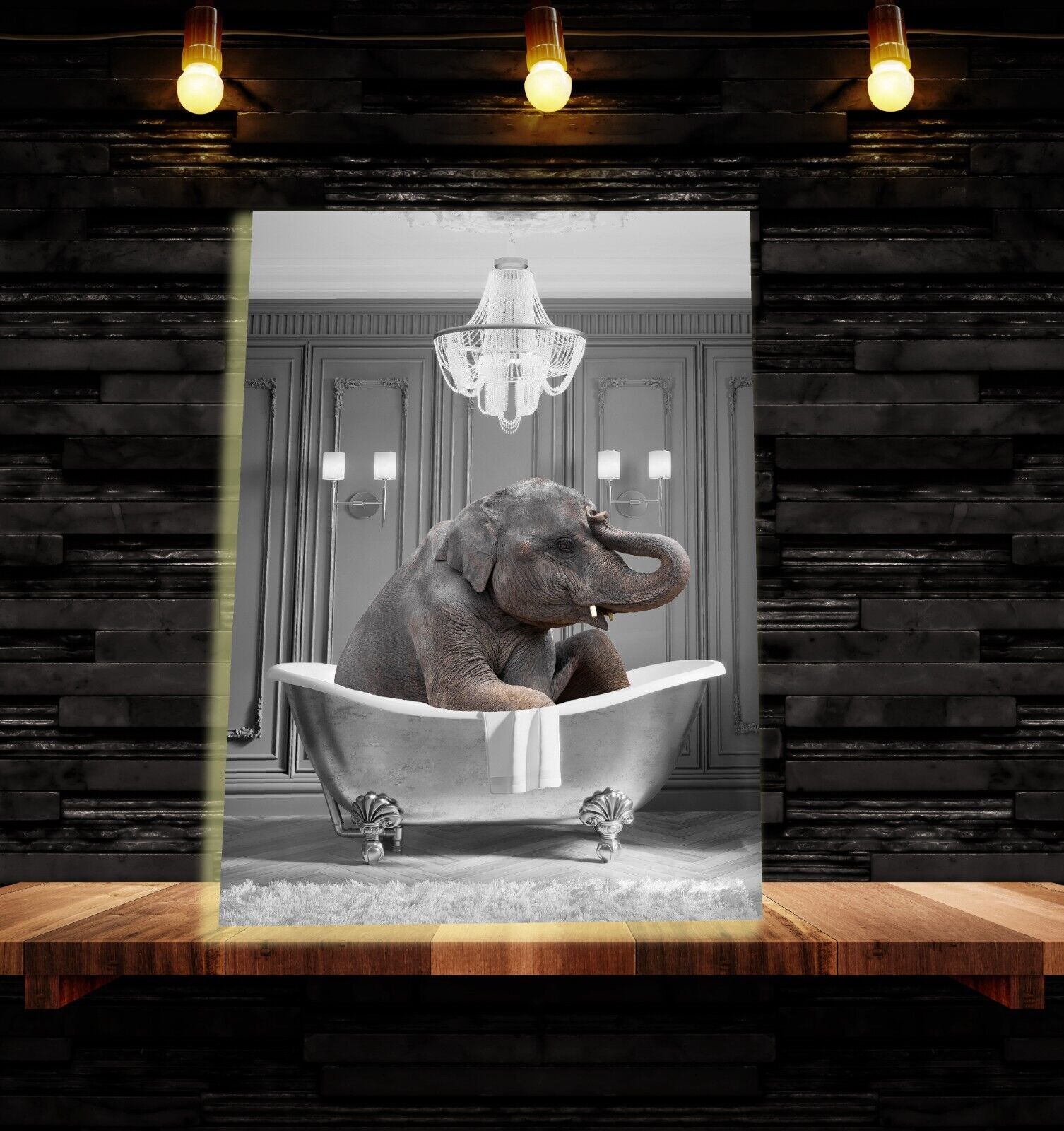 Animal Elephant bathing in bathtub Canvas Wall Art Picture Print