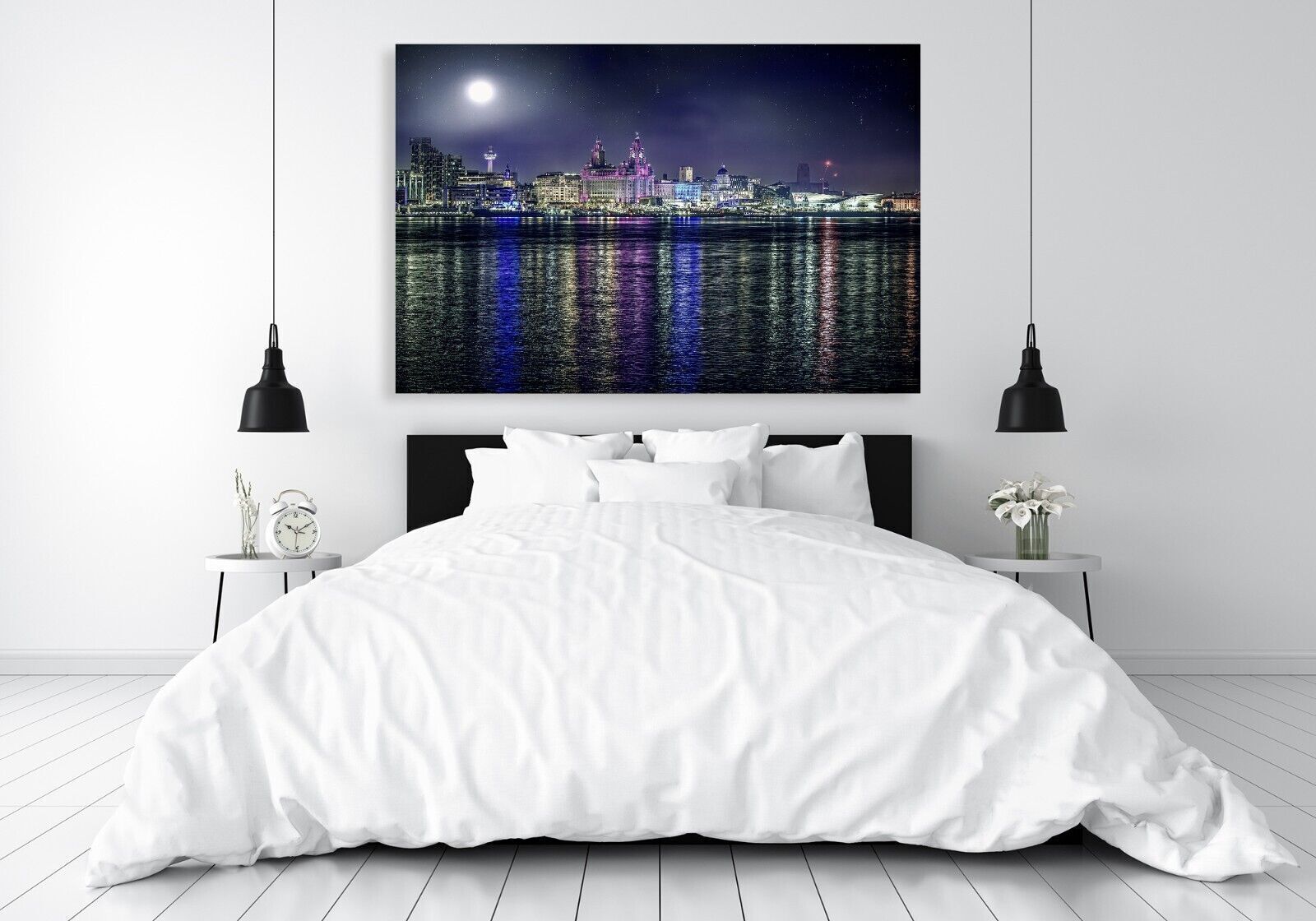 Liverpool Skyline at Night Landscape CANVAS WALL ART Picture Print