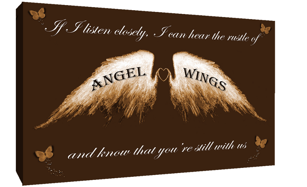 Angel Wings Wall Art Picture 'IF I Listen Closely' Quote Canvas Print Purple