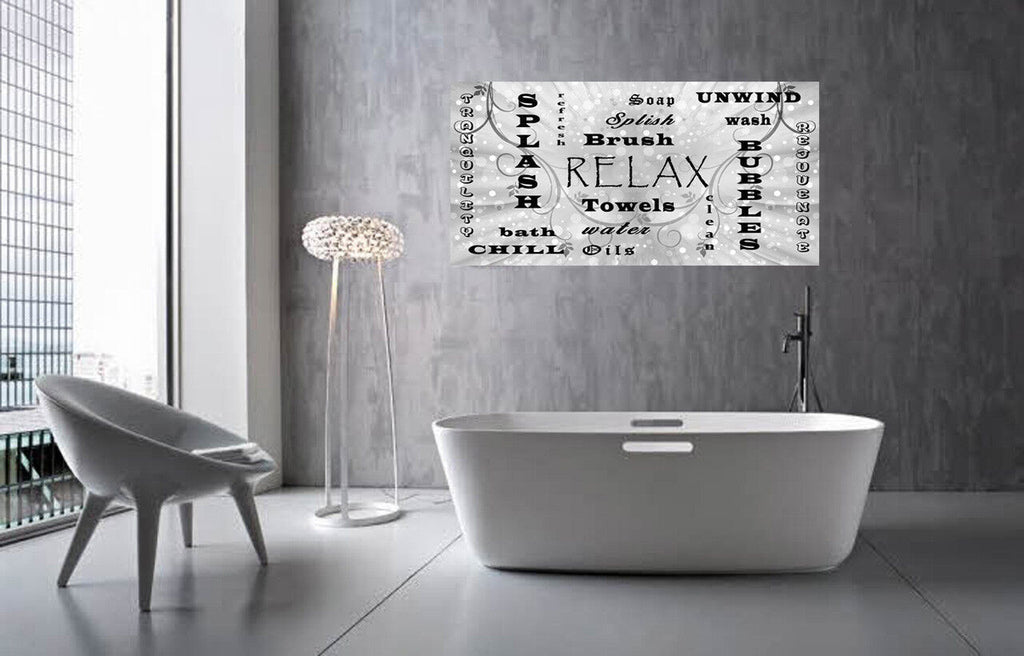 Bathroom Words Black & White Quote on Premium CANVAS WALL ART Picture Print
