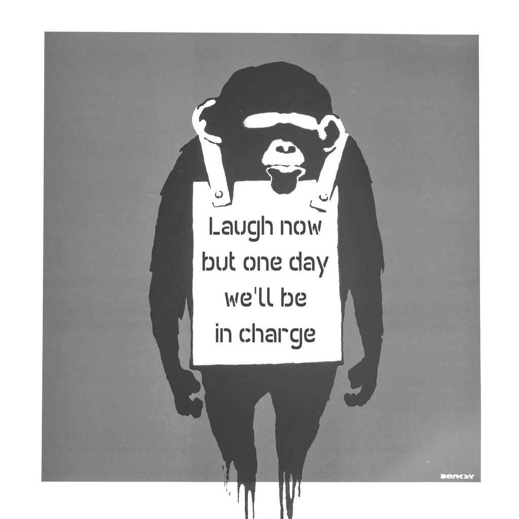 Banksy Laugh Now Street Graffiti Canvas Wall Art Print Picture - Grey