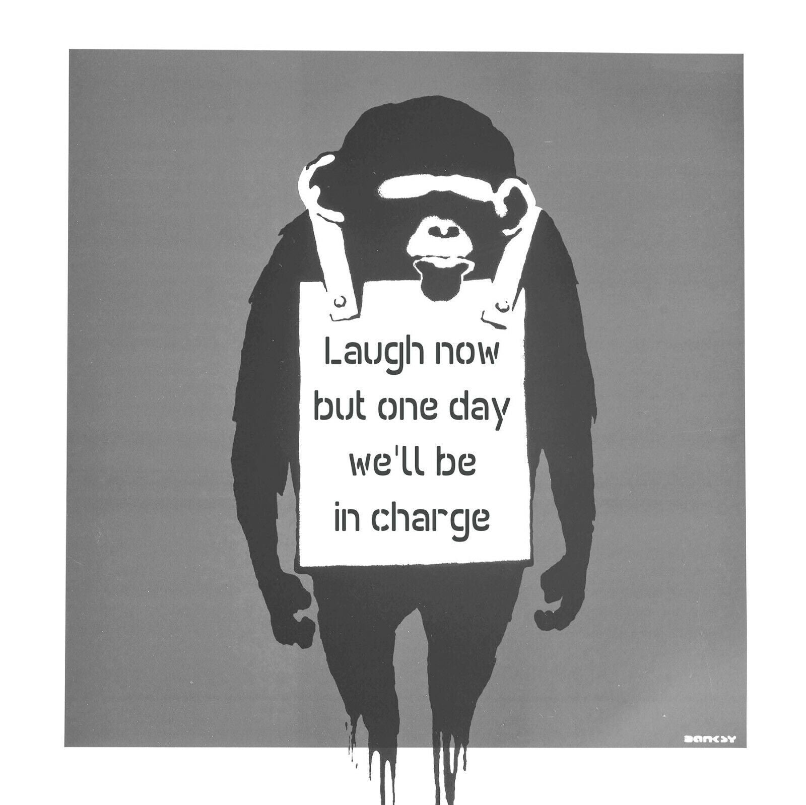 Banksy Laugh Now Street Graffiti Canvas Wall Art Print Picture - Grey