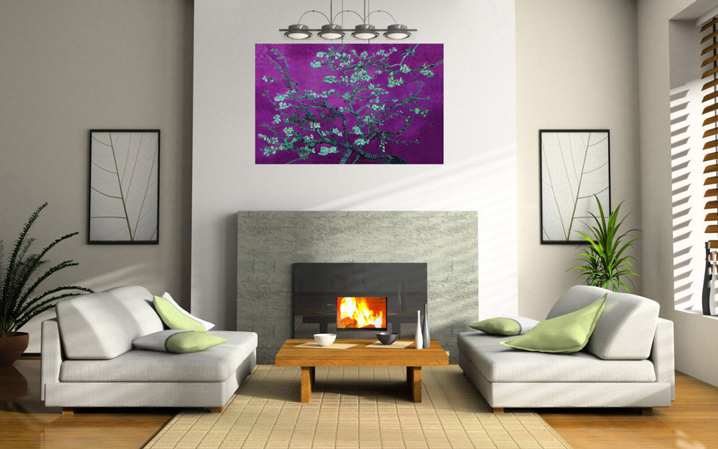 Van Gogh Painting Almond Tree In Blossom Canvas Wall Art Purple Print 30" x 20"