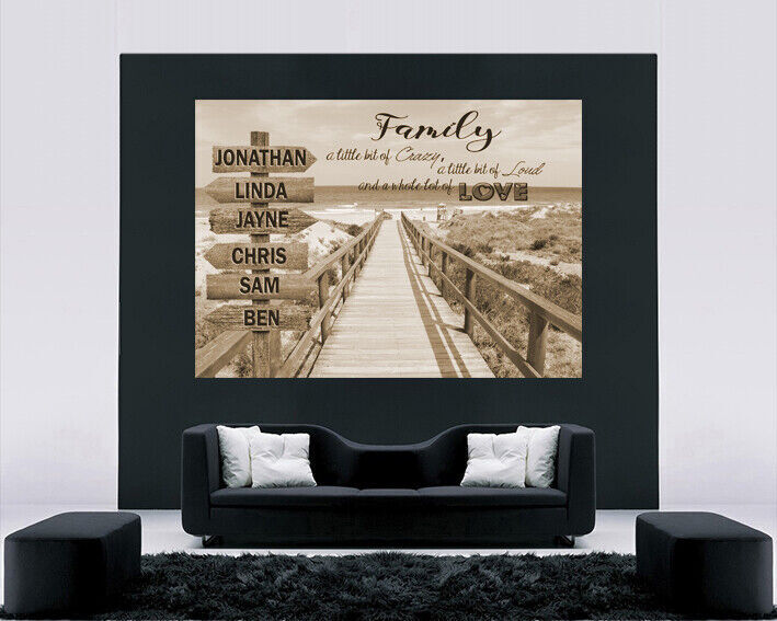Personalized Personal up to 6 Names on Beach Street Sign Canvas Wall Art Print
