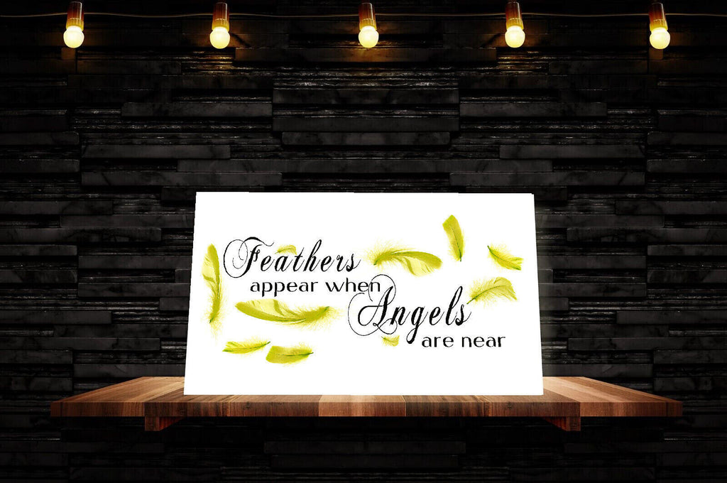 Yellow Feathers appear when angels quote Canvas Wall Art Picture Print