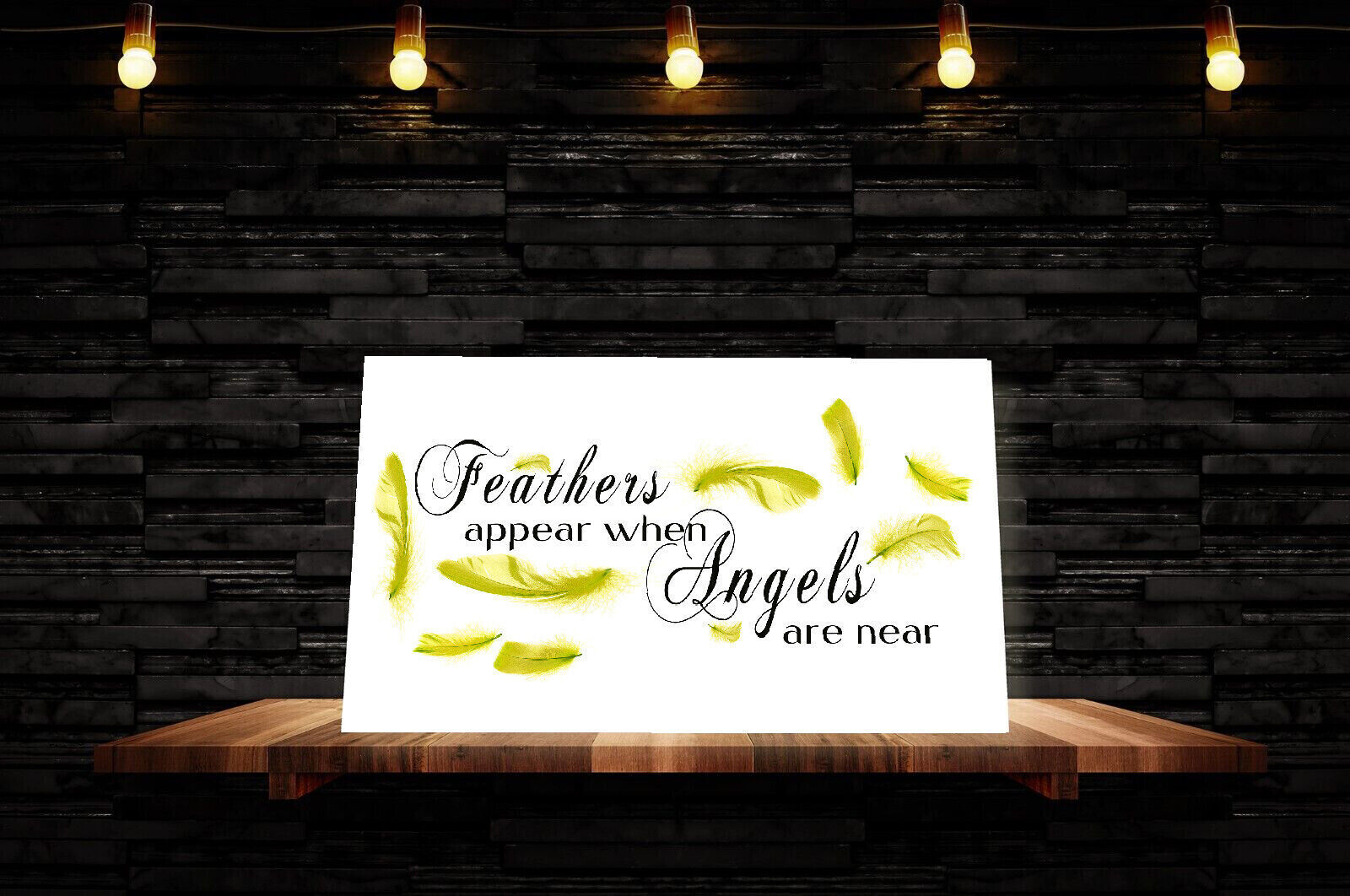 Yellow Feathers appear when angels quote Canvas Wall Art Picture Print