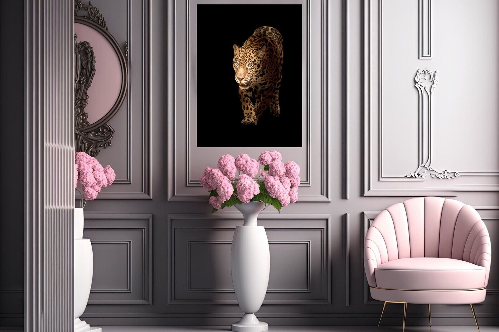 Jaguar in dark black background Canvas Wall Art Picture Print