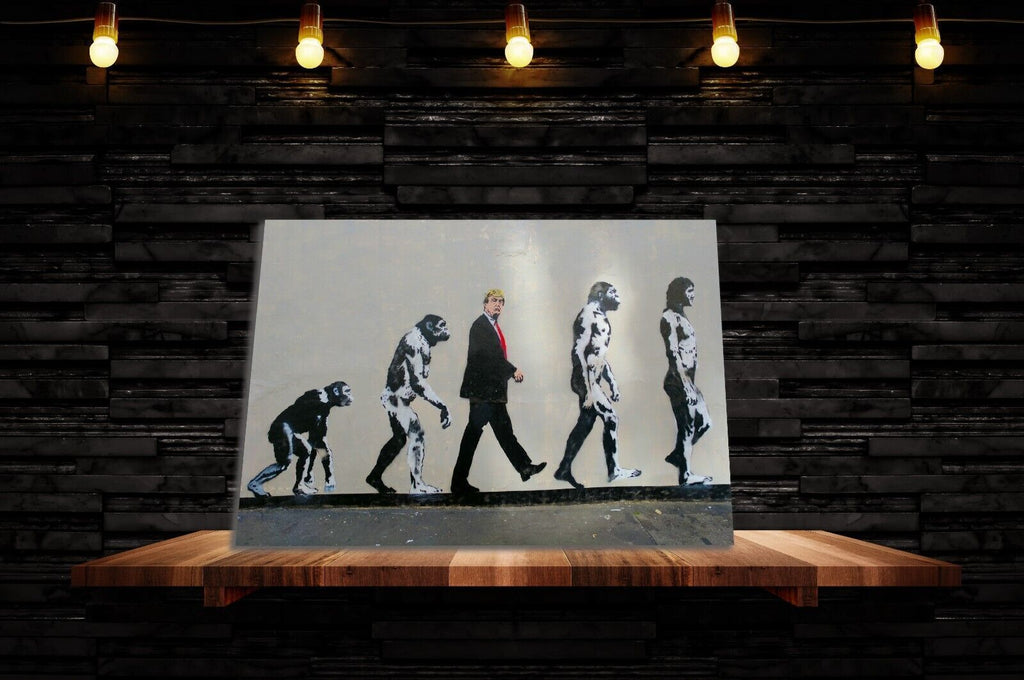 BANKSY DONALD TRUMP EVOLUTION  CANVAS WALL ART PICTURE PRINT GRAFFITI