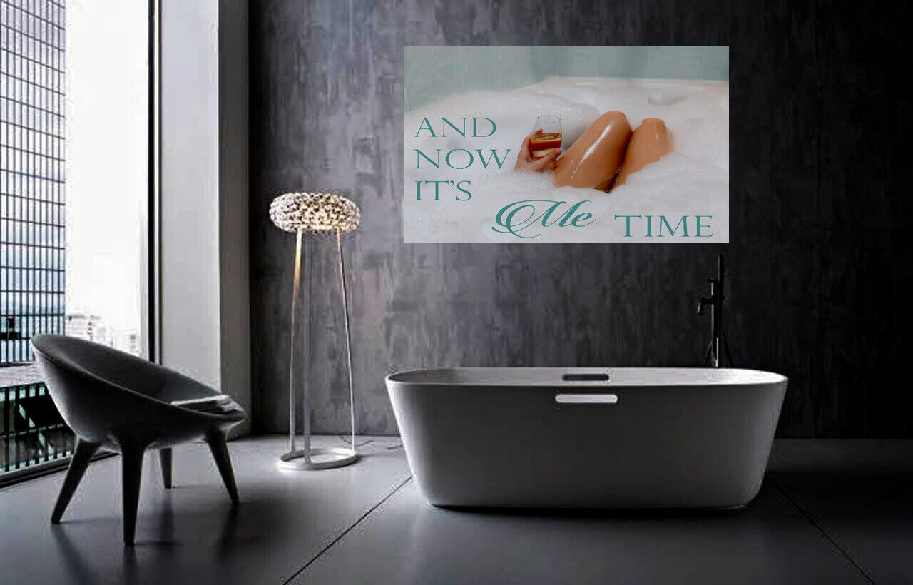 Duck Egg Blue Bathroom Quote - Me Time Canvas Wall Art Print Picture