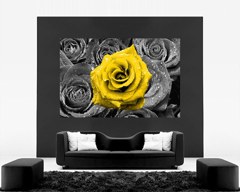 Floral Yellow Rose on Bed of Roses Abstract CANVAS WALL ART Picture Print