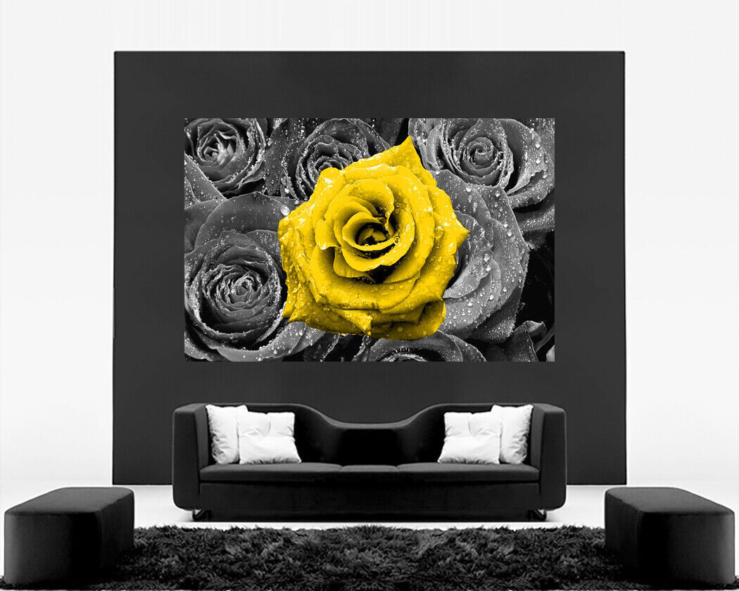 Floral Yellow Rose on Bed of Roses Abstract CANVAS WALL ART Picture Print