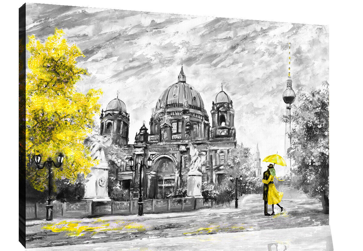 Yellow Berlin City Umbrella Canvas Wall Art Picture Print Oil Painting