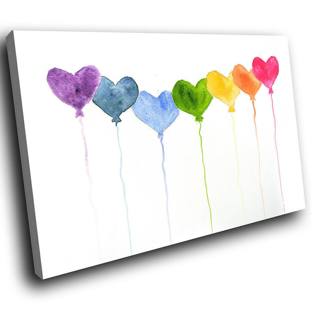 Colourful Hearts Balloons Abstract Watercolour Canvas Wall Art Picture Print