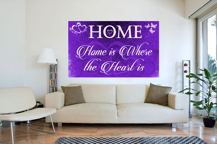 Home is where the heart is quote Purple Canvas Wall Art Picture Print