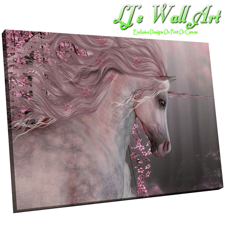 Pink Floral Unicorn Forest Animal CANVAS WALL ART Picture Print A4 All sizes