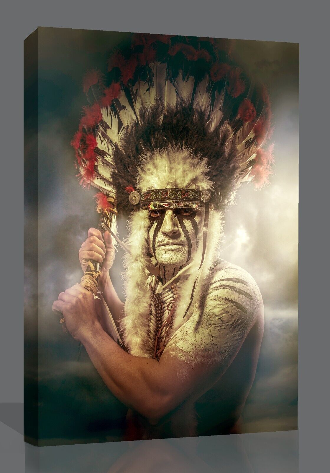 American Indian warrior, chief of the tribe  Canvas Wall Art Picture Print