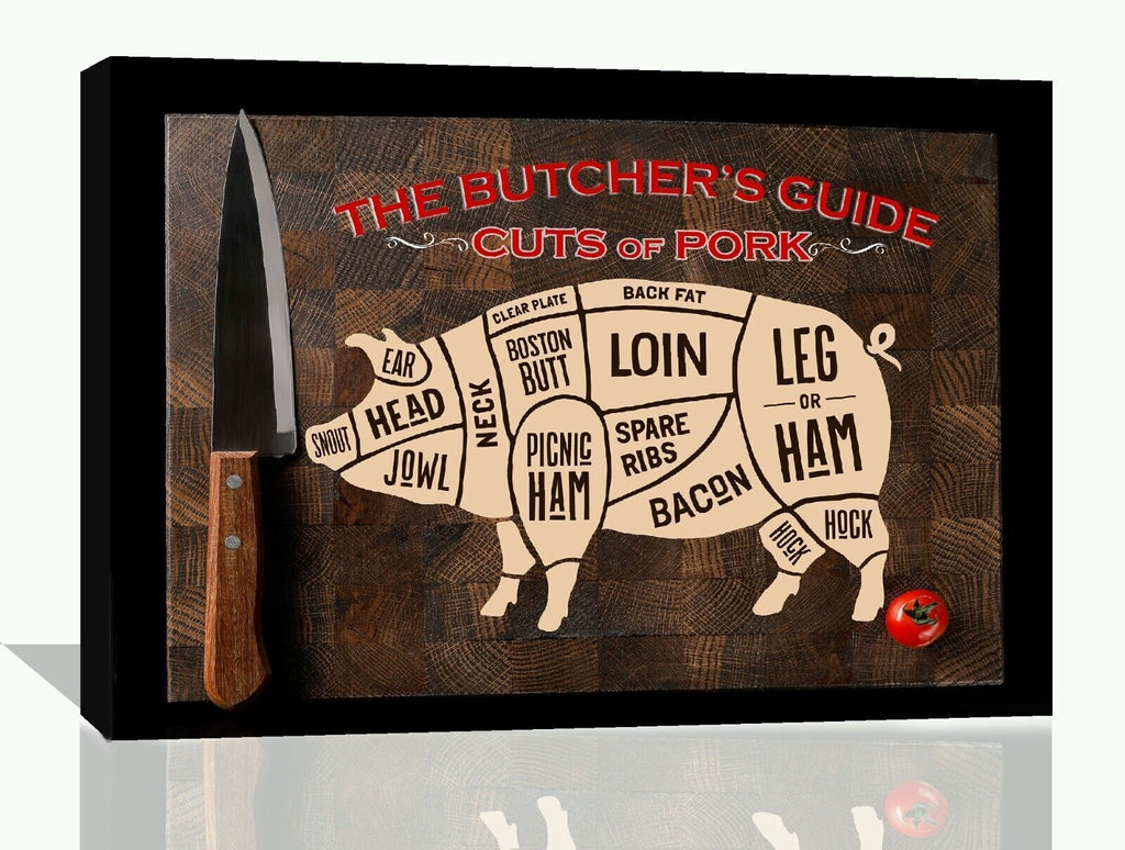 Butchers Guide Cuts of Pork Pig Cotton Canvas Wall Art Picture Print