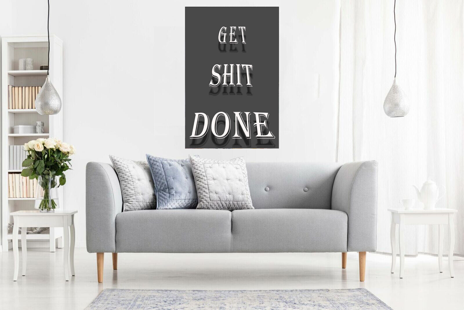 Inspirational Motivational Get It Done Grey Canvas Quote Wall Art Print