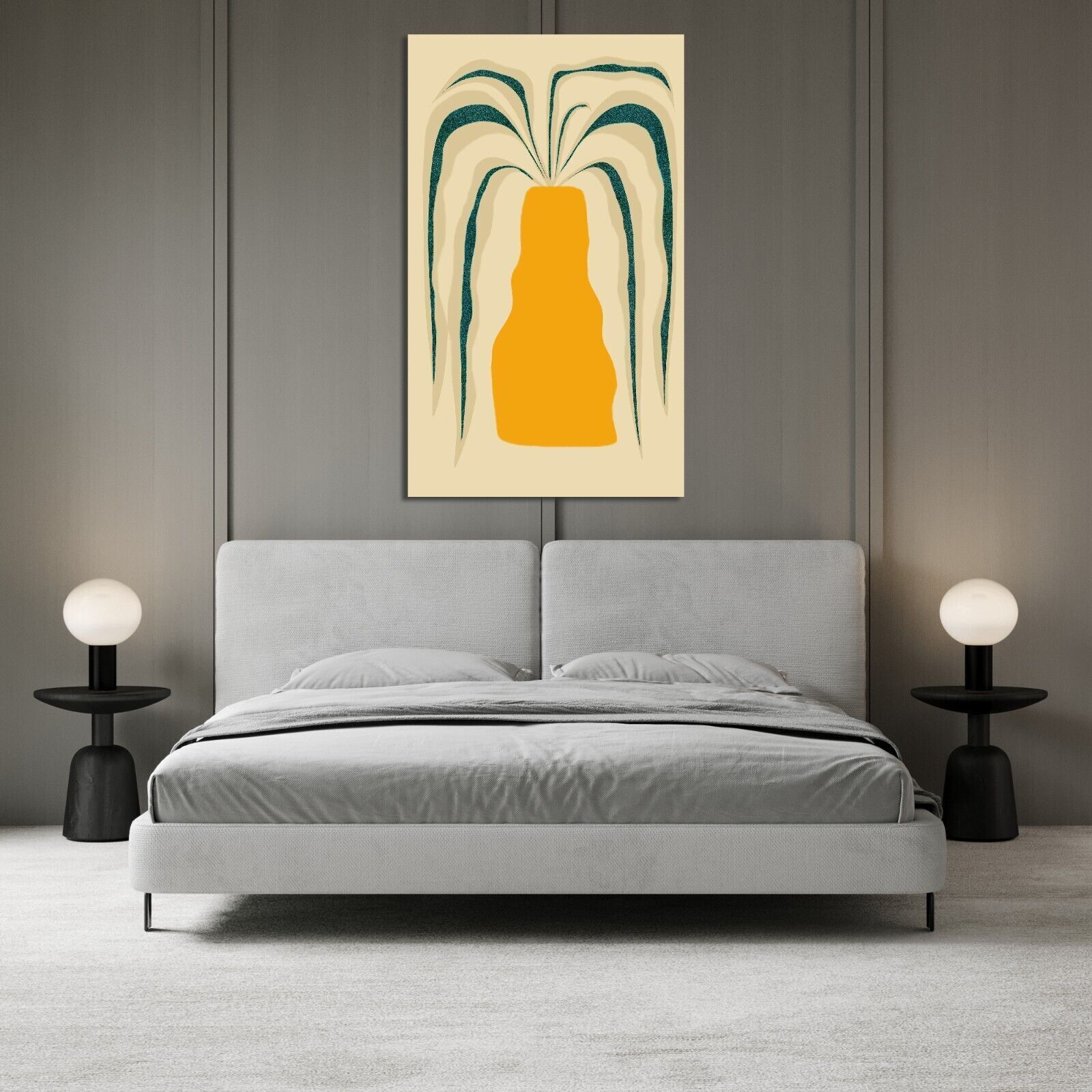 Abstract Plant CANVAS WALL ART Picture Print cream and teal colours