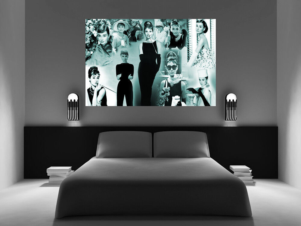 AUDREY HEPBURN PREMIUM COTTON CANVAS PICTURE COLLAGE WALL ART PRINT ALL COLOURS