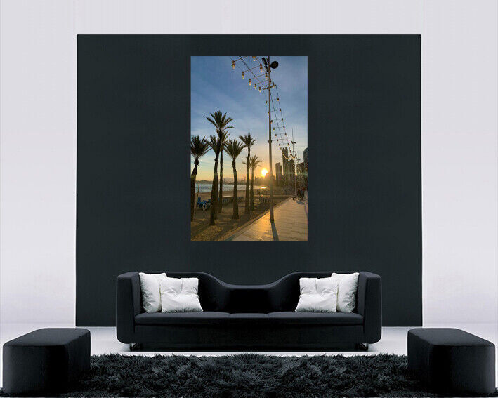 Benidorm Levante Beach at Sunset Canvas Wall Art Picture - A1, A2, A0 ALL SIZES