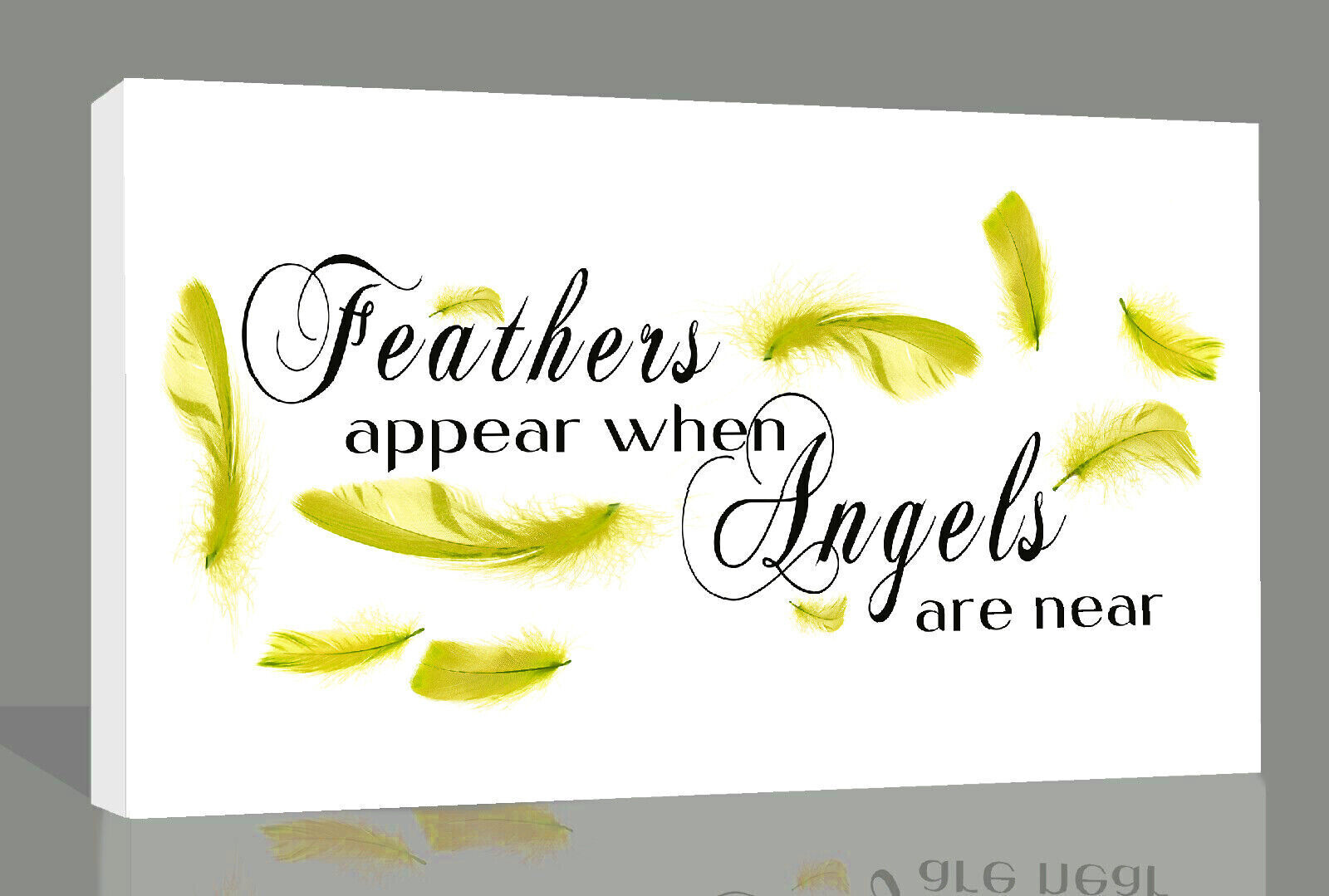Yellow Feathers appear when angels quote Canvas Wall Art Picture Print