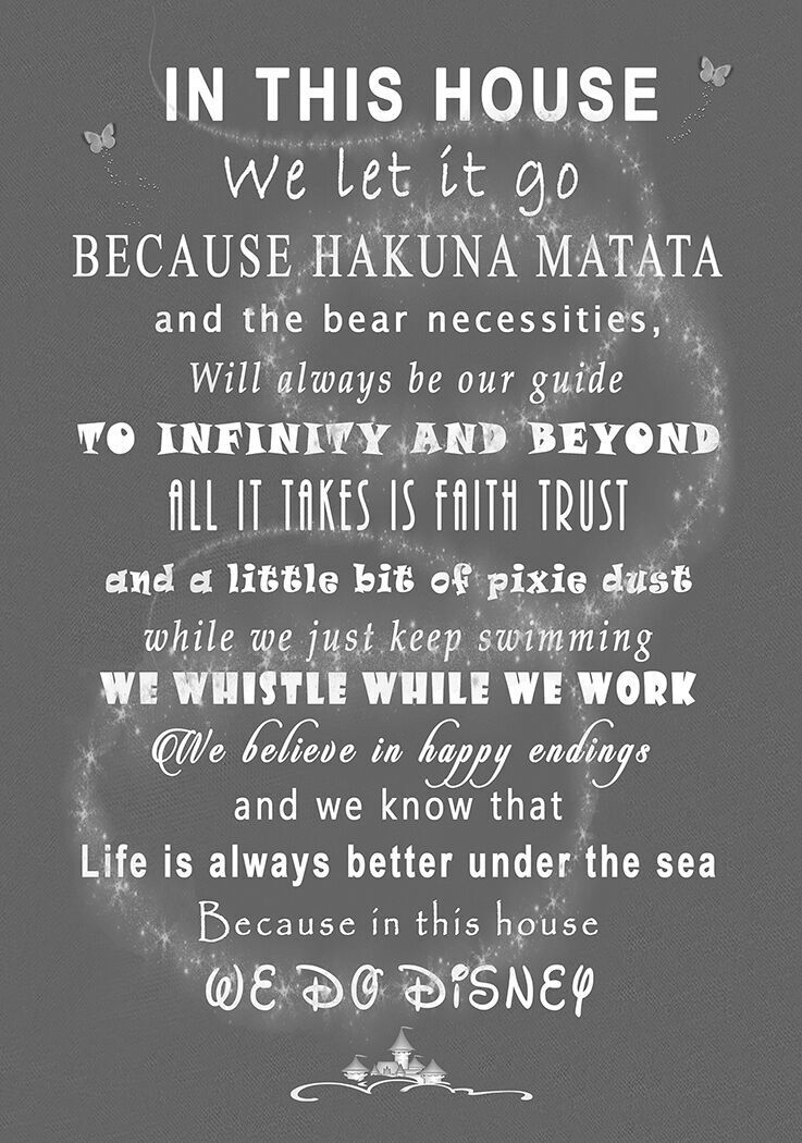 We Do Disney In This House Quote on CANVAS WALL ART Picture Print Grey A0 A1 A2