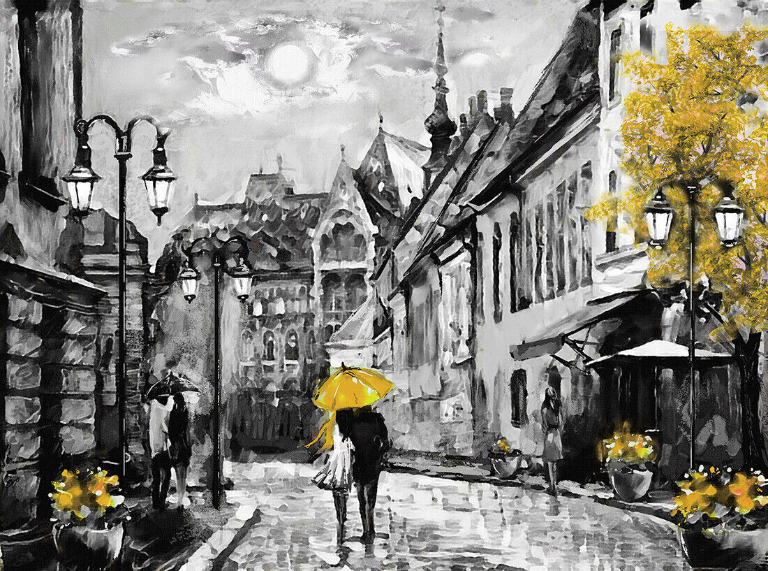 Yellow Budapest City Umbrella Canvas Wall Art Picture Print Oil Painting
