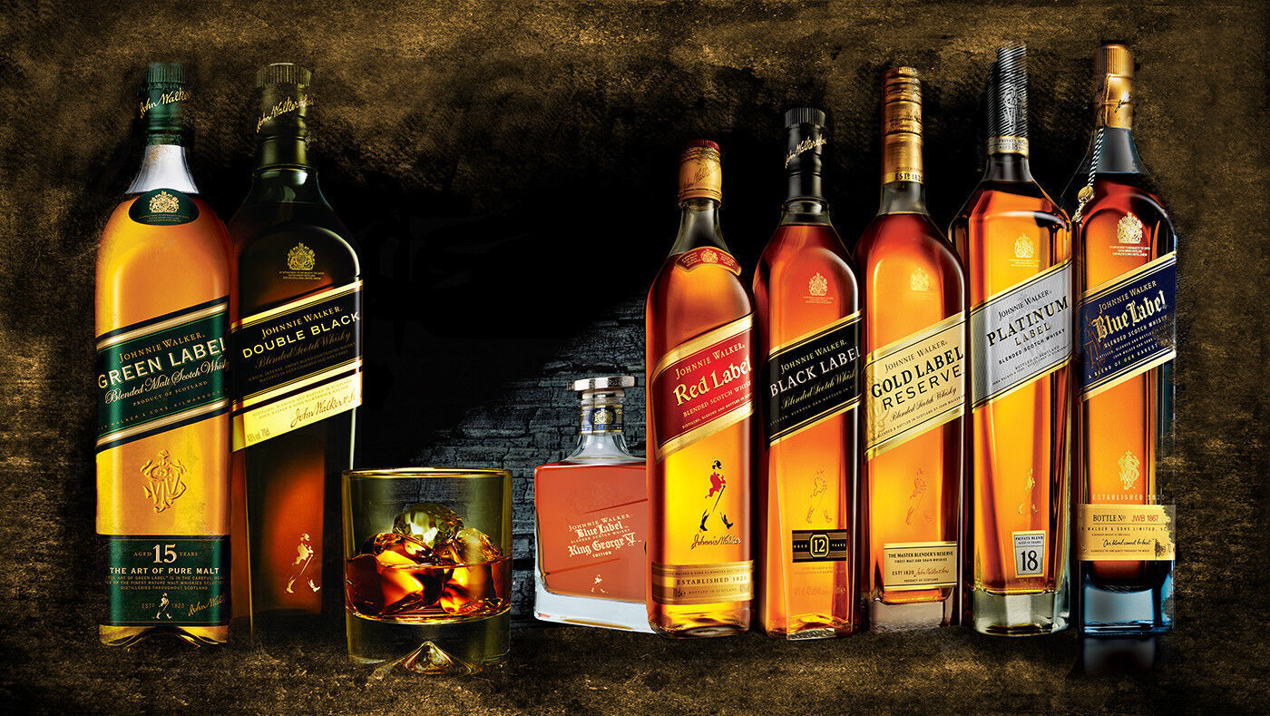 Johnnie Walker Whiskey Bottles Cotton Canvas Wall Art Picture Print - All Sizes