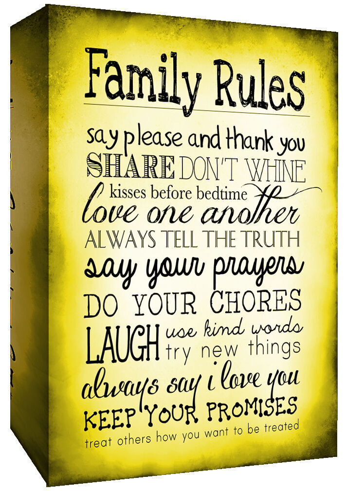 Yellow Family Rules Quote, Canvas Wall Art Print Picture ALL SIZES, ANY COLOUR