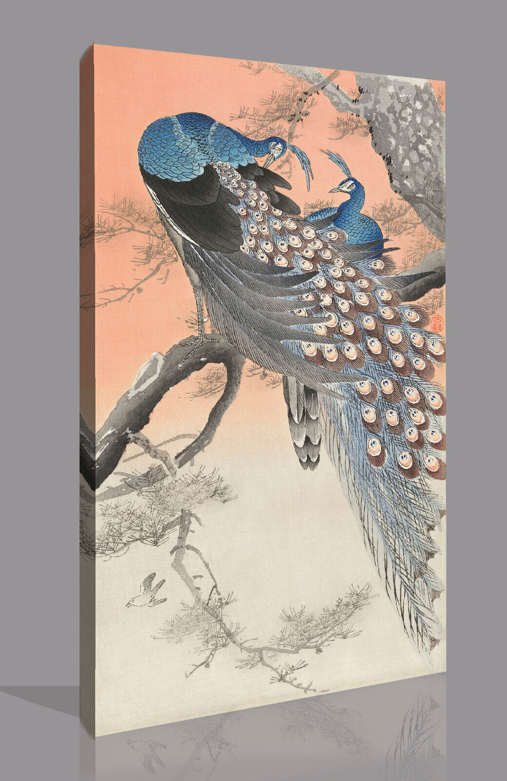 OHARA KOSON, TWO PEACOCKS ON TREE BRANCH Painting Canvas Wall Art Picture Print