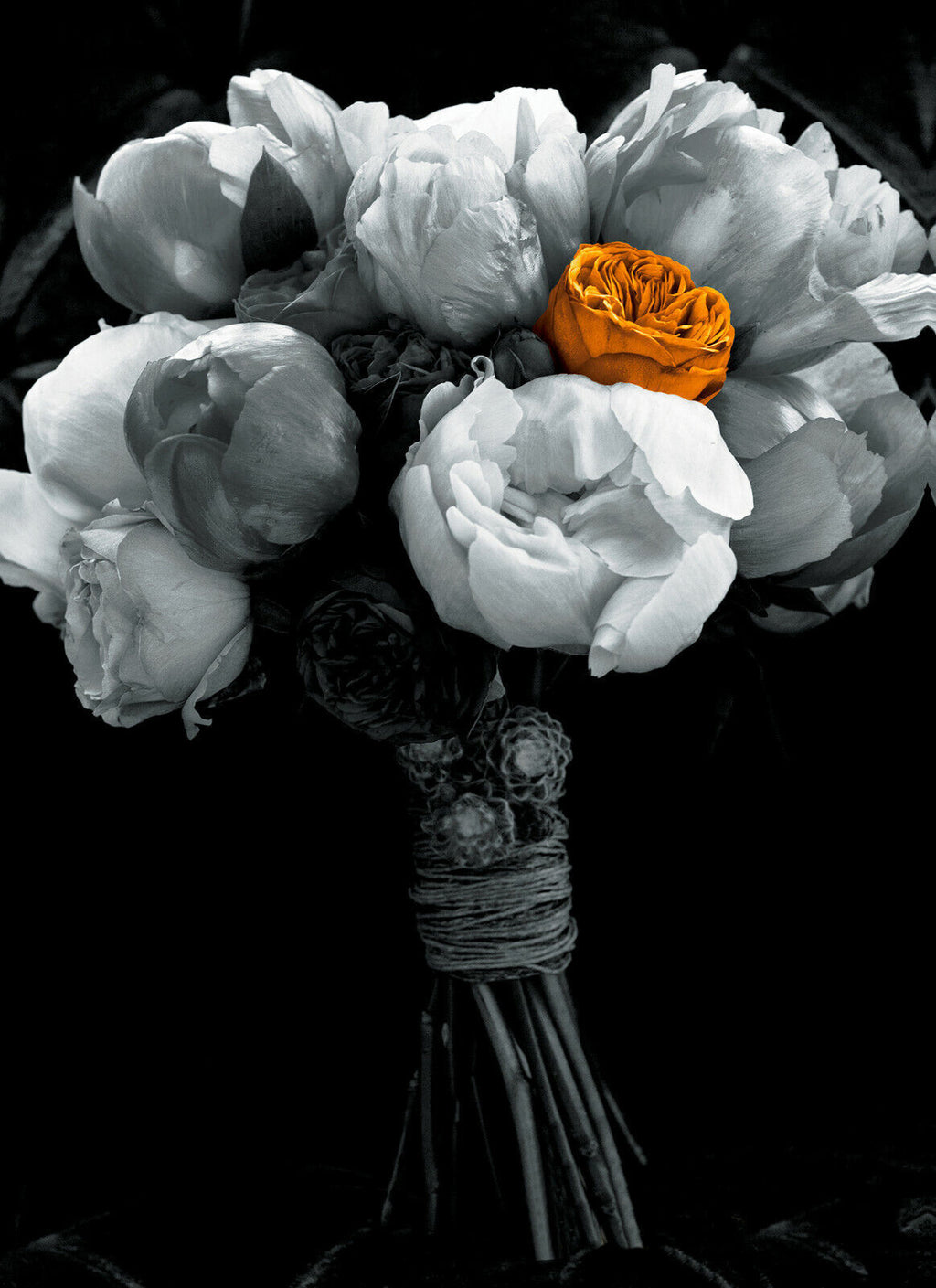 Abstract flowers with one orange Canvas Wall Art Picture Print- ALL SIZES