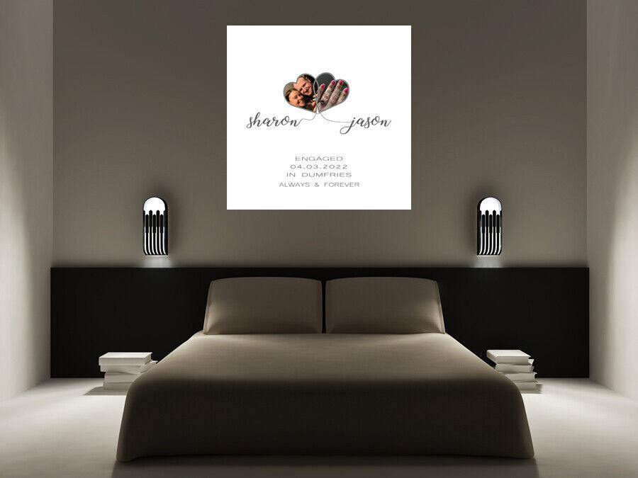 Personalised Photo & Names on Canvas for Engagement Wall Art Print Picture