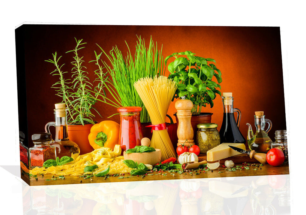 Pasta Herbs and Spices Kitchen Canvas Wall Art Picture Print