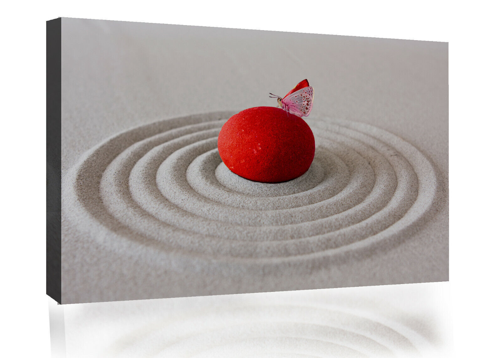 RED ZEN PEBBLE & BUTTERFLY SAND RIPPLE Canvas Wall Art Picture Print