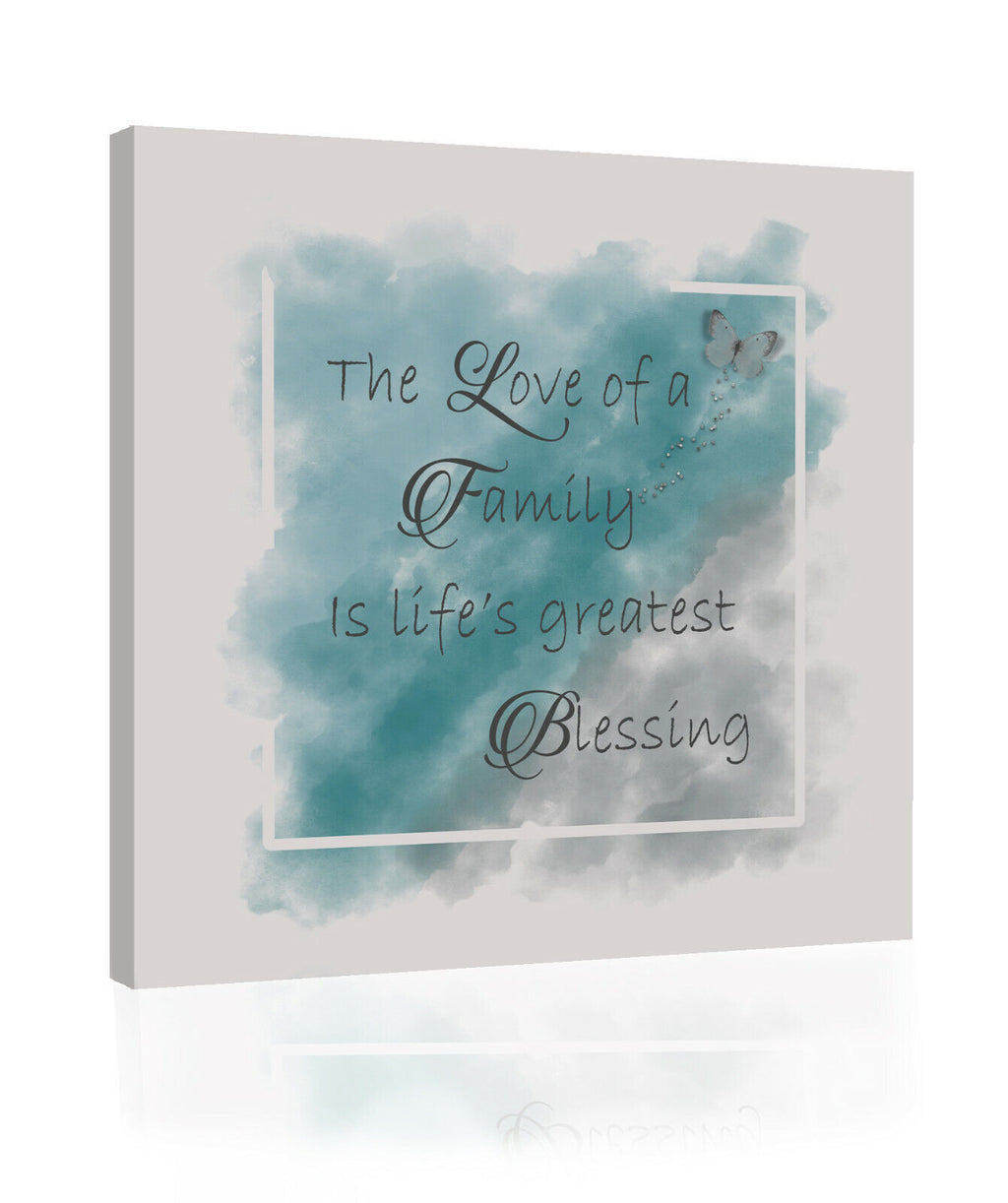 Watercolours Duck Egg Blue & Grey Family Quote Canvas Wall Art Picture Print