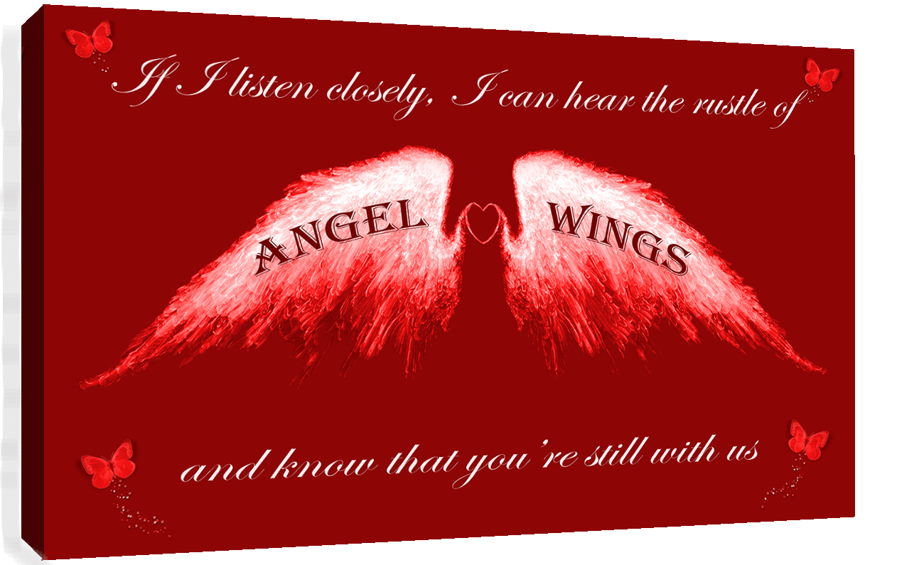 Angel Wings Wall Art Picture 'IF I Listen Closely' Quote Canvas Print Purple