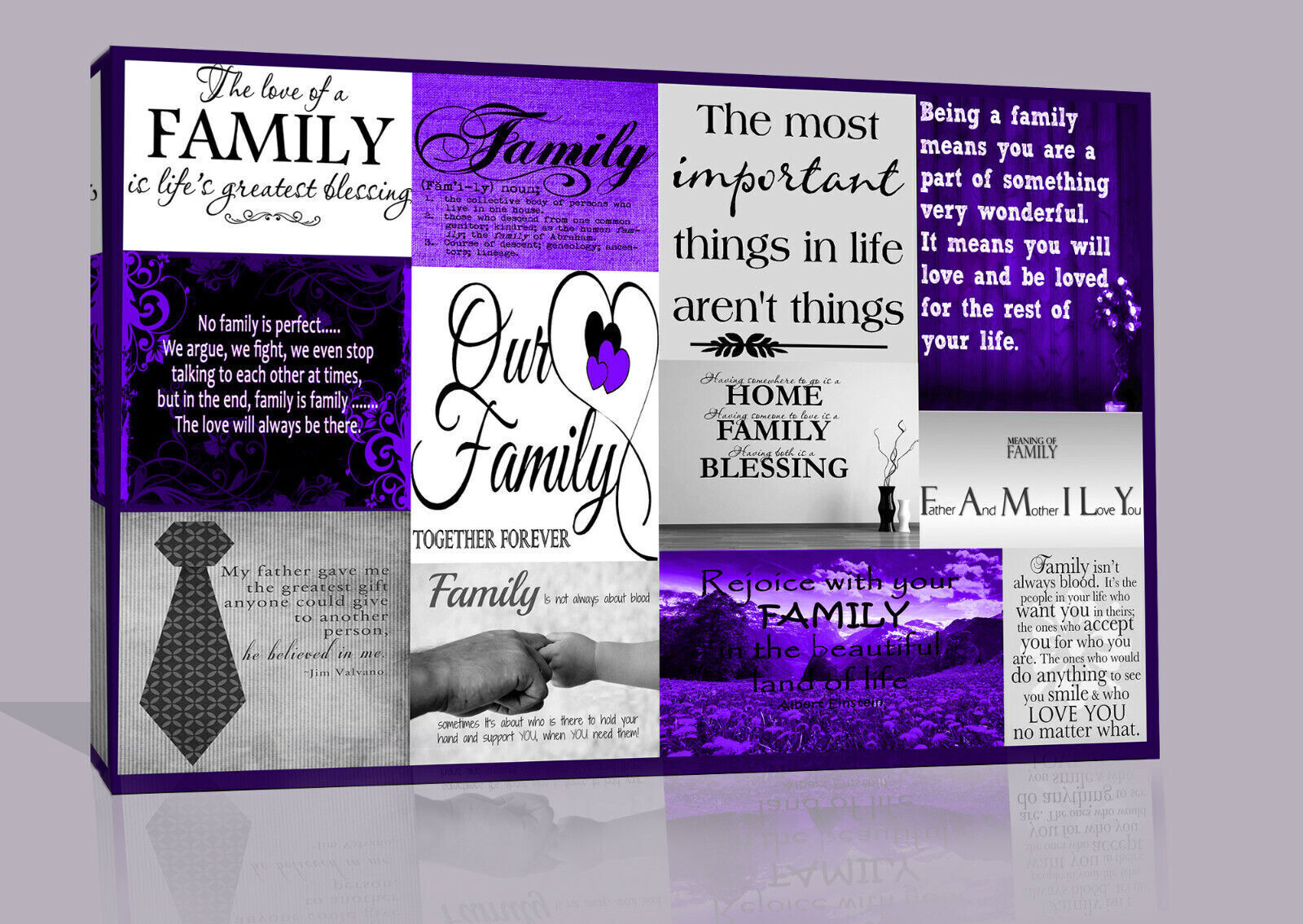 Family Quotes Canvas Wall Art Picture Print Purple border and Grey 100% cotton