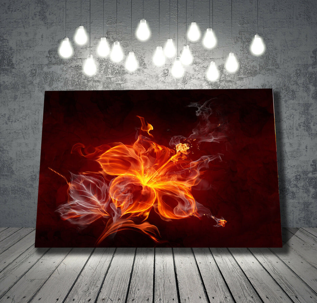 Floral Canvas Abstract Flaming Red Flower & Smoke Canvas Wall Art Picture Print
