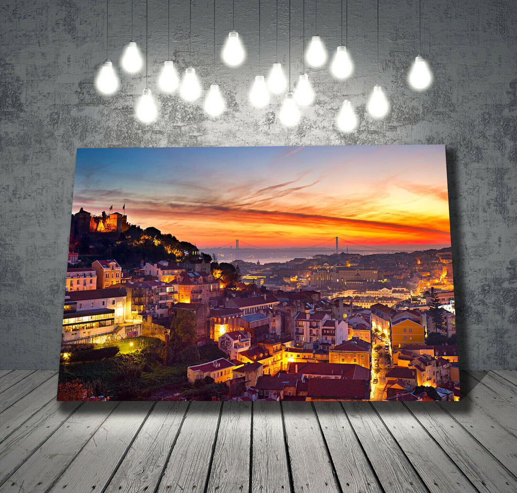 Lisbon Portugal Sunset Skyline Canvas Wall Art Picture Print