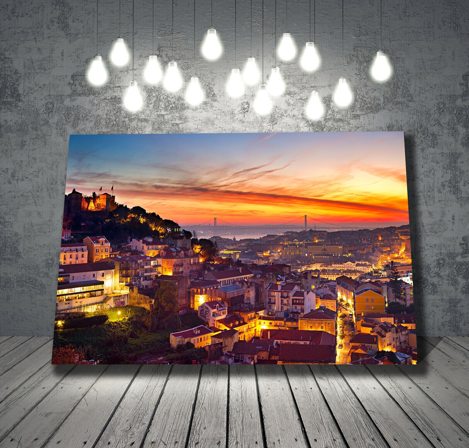 Lisbon Portugal Sunset Skyline Canvas Wall Art Picture Print