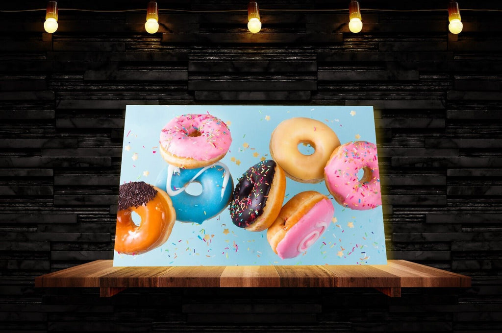 Colourful Brown Pink Blue Doughnut With Cream Food Canvas Wall Art Picture Print
