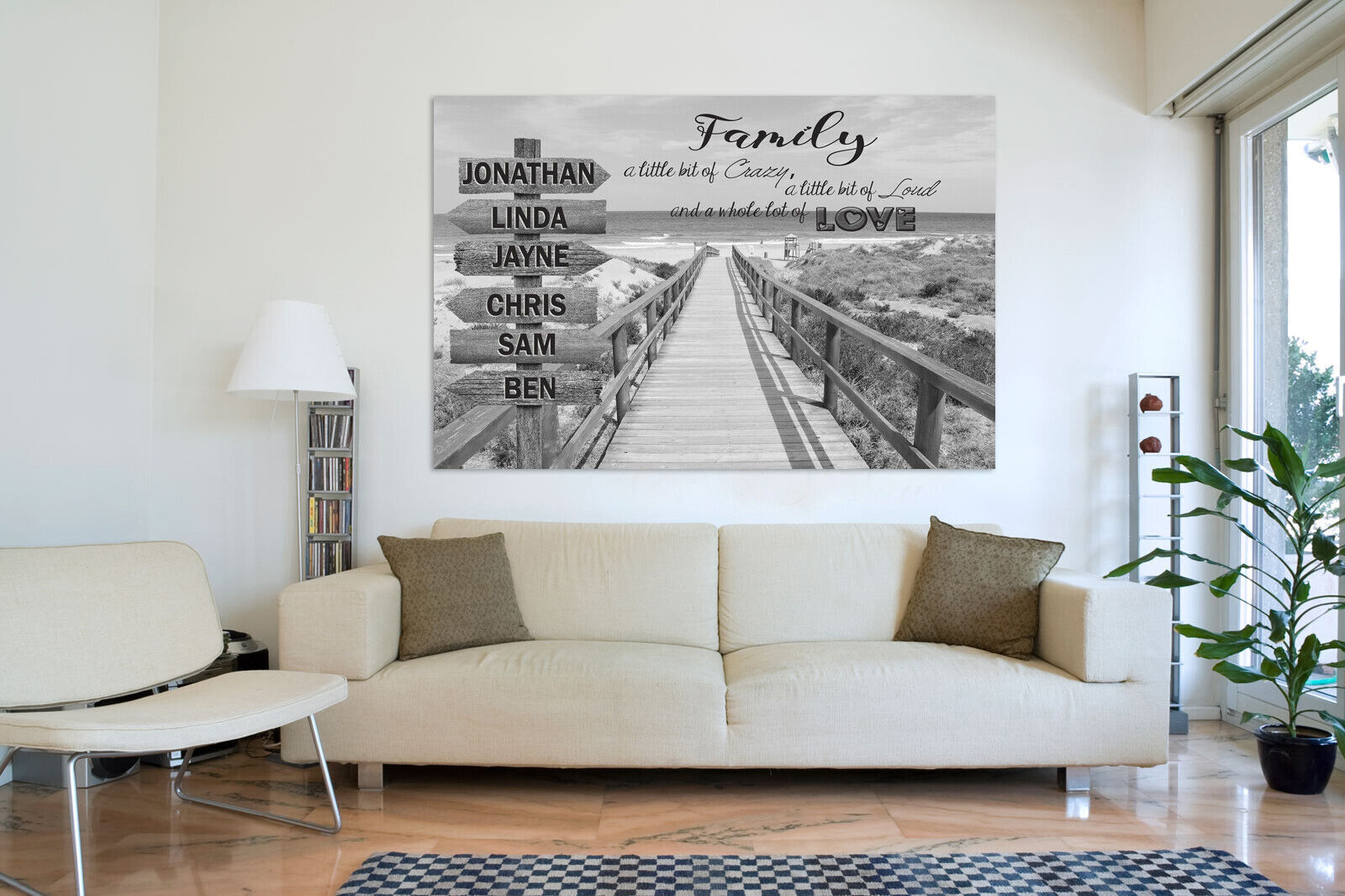 Personalized Personal up to 6 Names on Beach Street Sign Canvas Wall Art Print