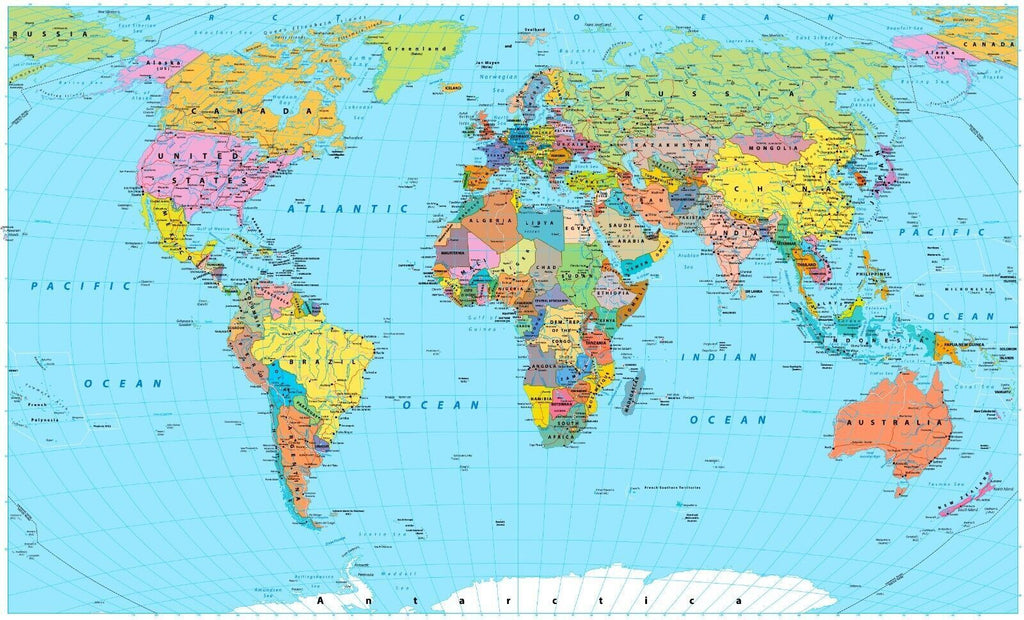 High Detail World Map Canvas Wall Art Picture Print