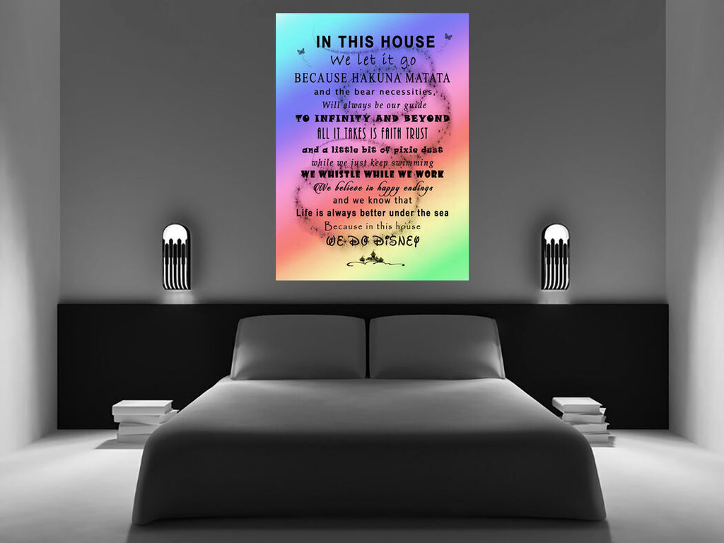 Rainbow We Do Disney In This House Quote on CANVAS WALL ART Picture Print