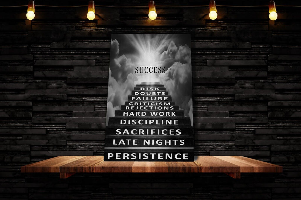 Inspirational Motivation Success Canvas Wall Art Picture Print - Black & White